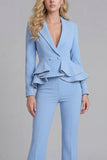 2 Piece Black Notched Lapel Women Suits with Ruffles