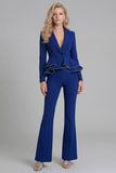 2 Piece Black Notched Lapel Women Suits with Ruffles