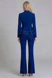 2 Piece Black Notched Lapel Women Suits with Ruffles