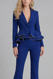 2 Piece Black Notched Lapel Women Suits with Ruffles