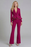 2 Piece Black Notched Lapel Women Suits with Ruffles