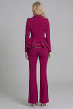 2 Piece Black Notched Lapel Women Suits with Ruffles