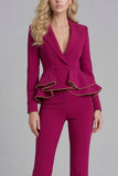 2 Piece Black Notched Lapel Women Suits with Ruffles
