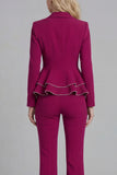 2 Piece Black Notched Lapel Women Suits with Ruffles