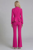 2 Piece Black Notched Lapel Women Suits with Ruffles