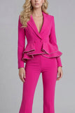 2 Piece Black Notched Lapel Women Suits with Ruffles