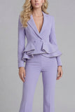 2 Piece Black Notched Lapel Women Suits with Ruffles