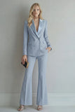 Blue 2 Piece Double Breasted Peak Lapel Work Suits