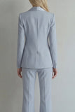 Blue 2 Piece Double Breasted Peak Lapel Work Suits