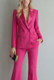 Blue 2 Piece Double Breasted Peak Lapel Work Suits