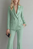 Blue 2 Piece Double Breasted Peak Lapel Work Suits