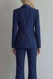 Blue 2 Piece Double Breasted Peak Lapel Work Suits