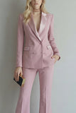 Blue 2 Piece Double Breasted Peak Lapel Work Suits