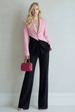 Black Pink Colour-Block Peak Lapel 2 Piece Women Suits