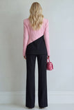 Black Pink Colour-Block Peak Lapel 2 Piece Women Suits