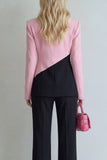Black Pink Colour-Block Peak Lapel 2 Piece Women Suits