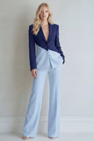Black Pink Colour-Block Peak Lapel 2 Piece Women Suits