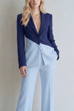 Black Pink Colour-Block Peak Lapel 2 Piece Women Suits