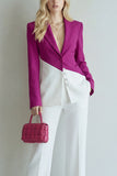 Black Pink Colour-Block Peak Lapel 2 Piece Women Suits