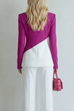 Black Pink Colour-Block Peak Lapel 2 Piece Women Suits