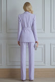 Slim Fit 2 Piece Lilac Smart Casual Suits With Belt