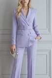 Slim Fit 2 Piece Lilac Smart Casual Suits With Belt