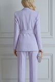Slim Fit 2 Piece Lilac Smart Casual Suits With Belt
