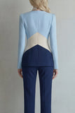 Blue Navy V-Neck Colour-Block Slim Fit 2 Piece Women Suits