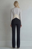 Blue Navy V-Neck Colour-Block Slim Fit 2 Piece Women Suits