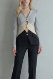 Blue Navy V-Neck Colour-Block Slim Fit 2 Piece Women Suits