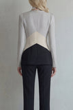 Blue Navy V-Neck Colour-Block Slim Fit 2 Piece Women Suits