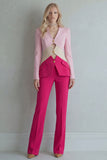 Blue Navy V-Neck Colour-Block Slim Fit 2 Piece Women Suits