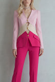 Blue Navy V-Neck Colour-Block Slim Fit 2 Piece Women Suits