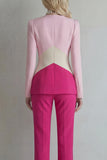 Blue Navy V-Neck Colour-Block Slim Fit 2 Piece Women Suits