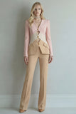 Blue Navy V-Neck Colour-Block Slim Fit 2 Piece Women Suits