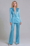 Blue Peak Lapel Slim Fit 2 Piece Women Suits