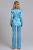 Blue Peak Lapel Slim Fit 2 Piece Women Suits