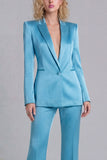 Blue Peak Lapel Slim Fit 2 Piece Women Suits