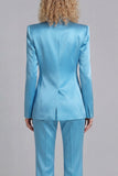 Blue Peak Lapel Slim Fit 2 Piece Women Suits