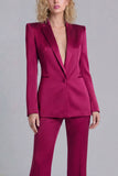 Blue Peak Lapel Slim Fit 2 Piece Women Suits