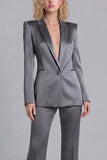 Blue Peak Lapel Slim Fit 2 Piece Women Suits