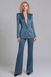 Blue Peak Lapel Slim Fit 2 Piece Women Suits