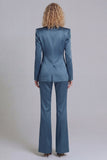 Blue Peak Lapel Slim Fit 2 Piece Women Suits