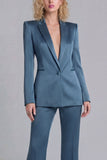 Blue Peak Lapel Slim Fit 2 Piece Women Suits