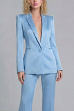 Blue Peak Lapel Slim Fit 2 Piece Women Suits
