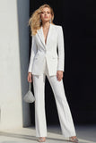 White Slim Fit Peak Lapel 2 Piece Women Suits