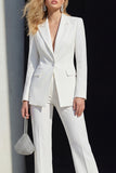 White Slim Fit Peak Lapel 2 Piece Women Suits
