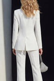 White Slim Fit Peak Lapel 2 Piece Women Suits
