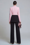 2 Piece Colour-Block Black Pink Peak Lapel Women Suits