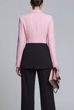 2 Piece Colour-Block Black Pink Peak Lapel Women Suits